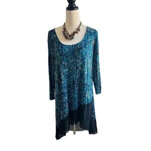 Cable & Gauge‎ Tunic Asymmetrical Lace Hem Long Sleeve Turquoise Black Dress XL